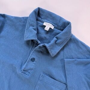 SUNSPEL Short Sleeve Polo Shirt Mens Medium Blue Made Portugal Preppy Pique